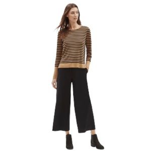 Eileen Fisher Tan and Black Striped Pullover Sweater Women’s Size L NWOT